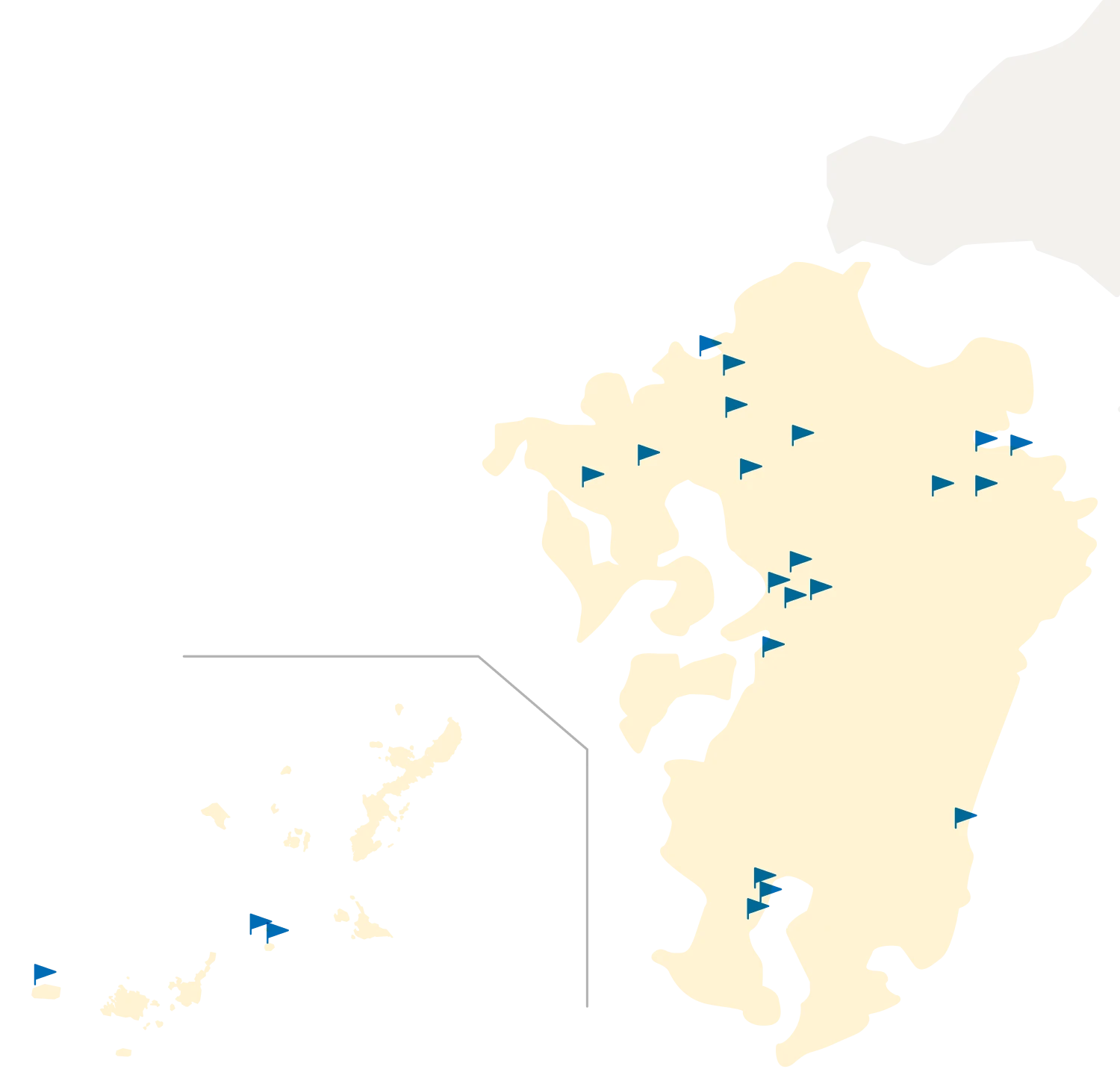 九州各県に施工実績があることを示す地図